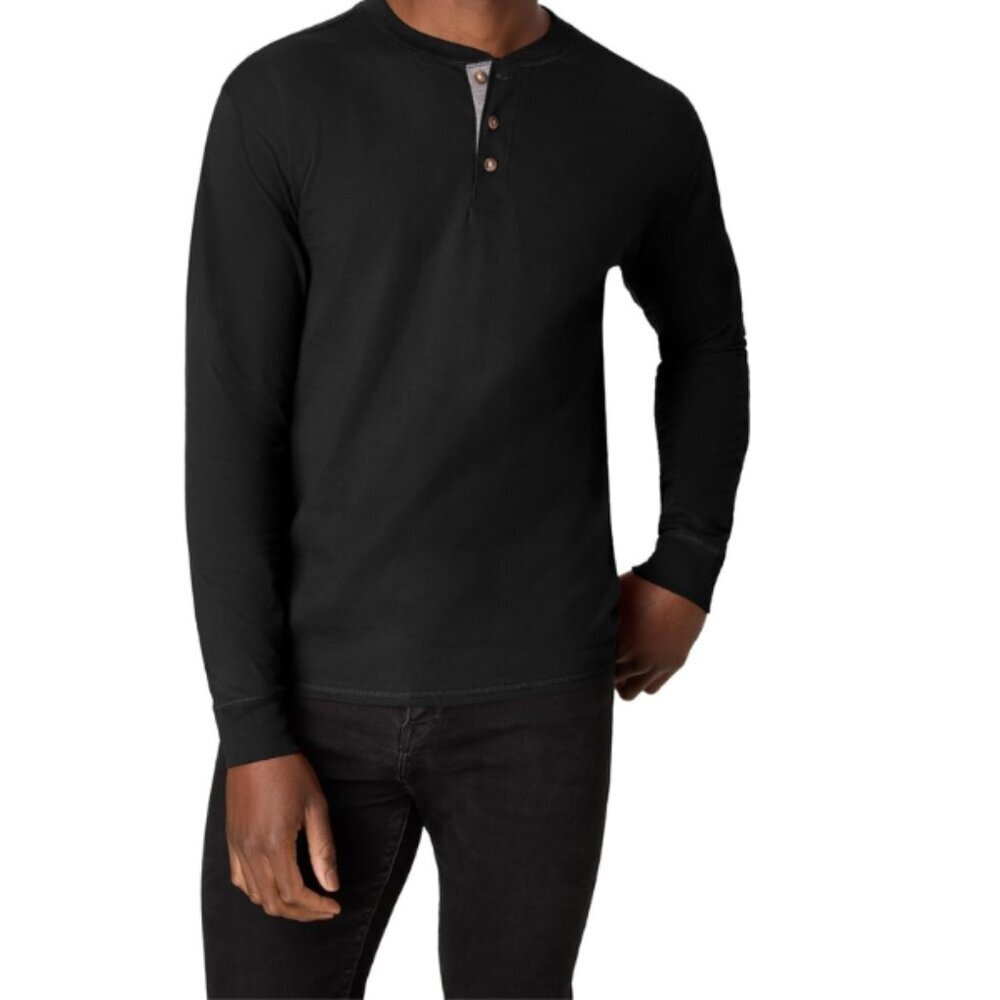 Hanes T Beefy Henley, Men's Cotton Long Sleeve Shirts Sz Medium